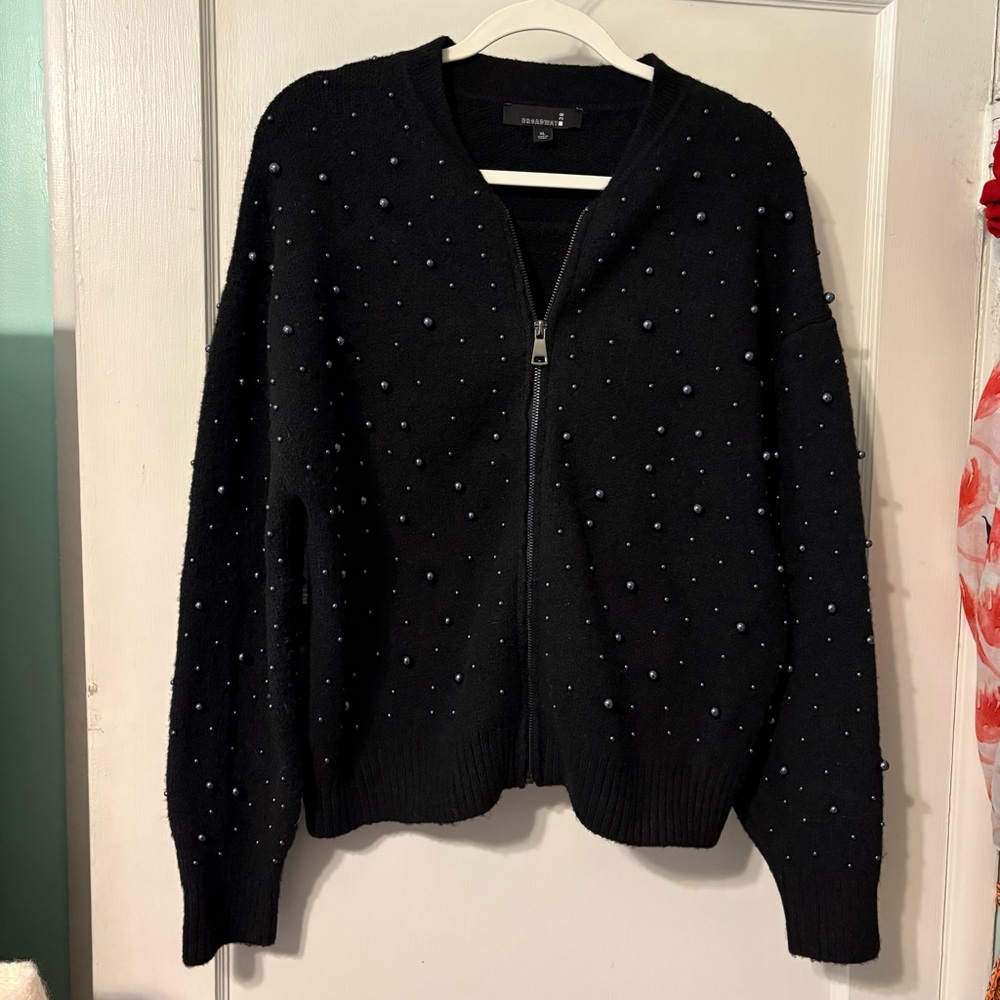 Broadway 38 zip front faux pearl sweater